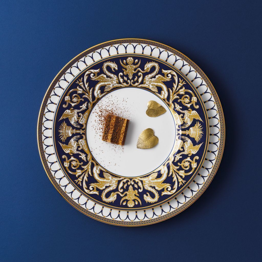 Wedgwood Renaissance Gold Florentine Accent Plate 23 cm, vit/blå