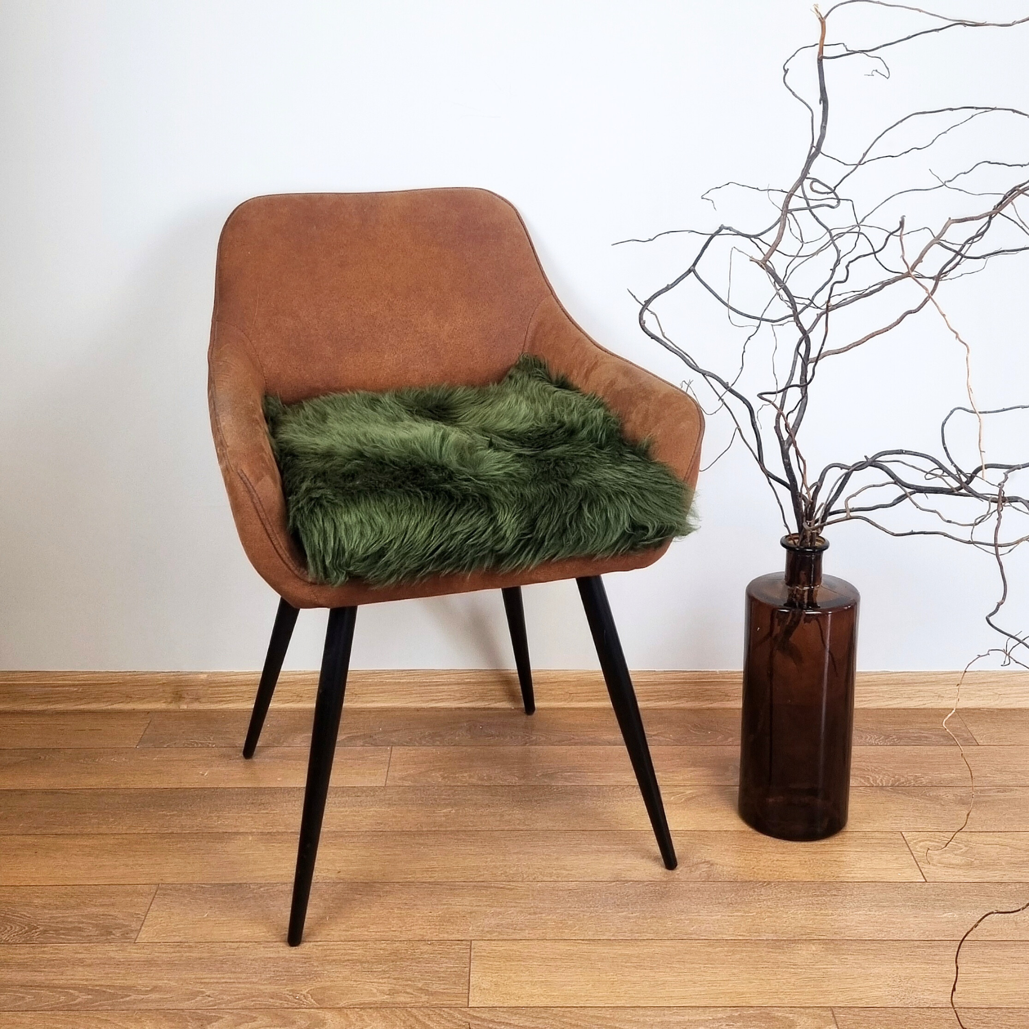 Green genuine sheepskin chair pad | Square