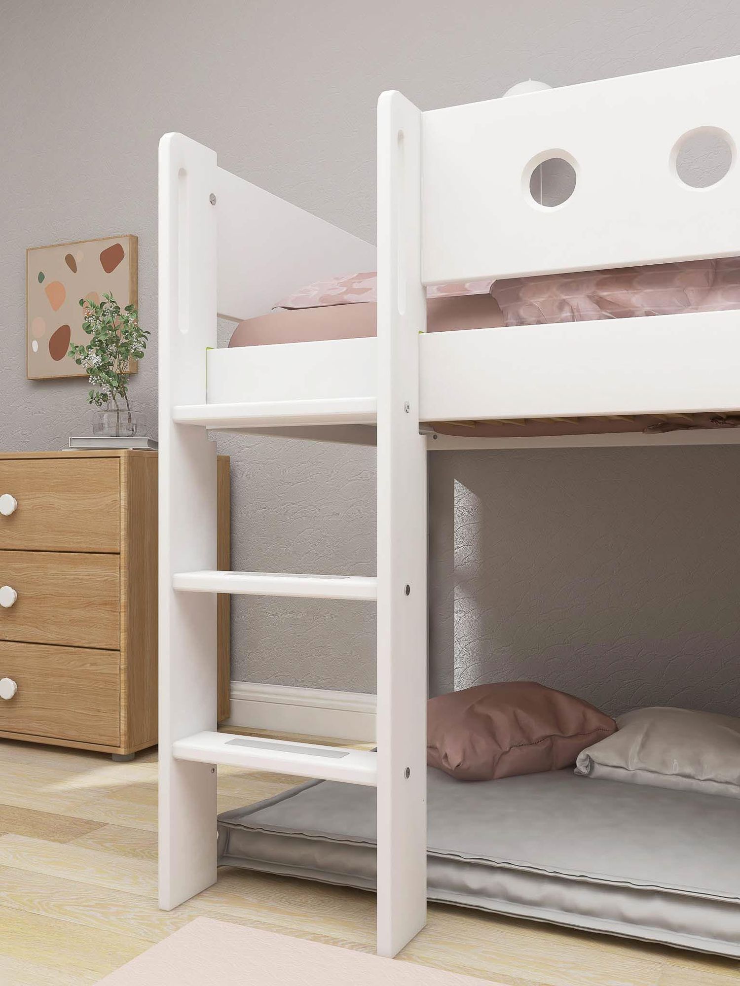 FLEXA Mid-high bed, str. ladder & Treehouse Bed Fronts, oak frame