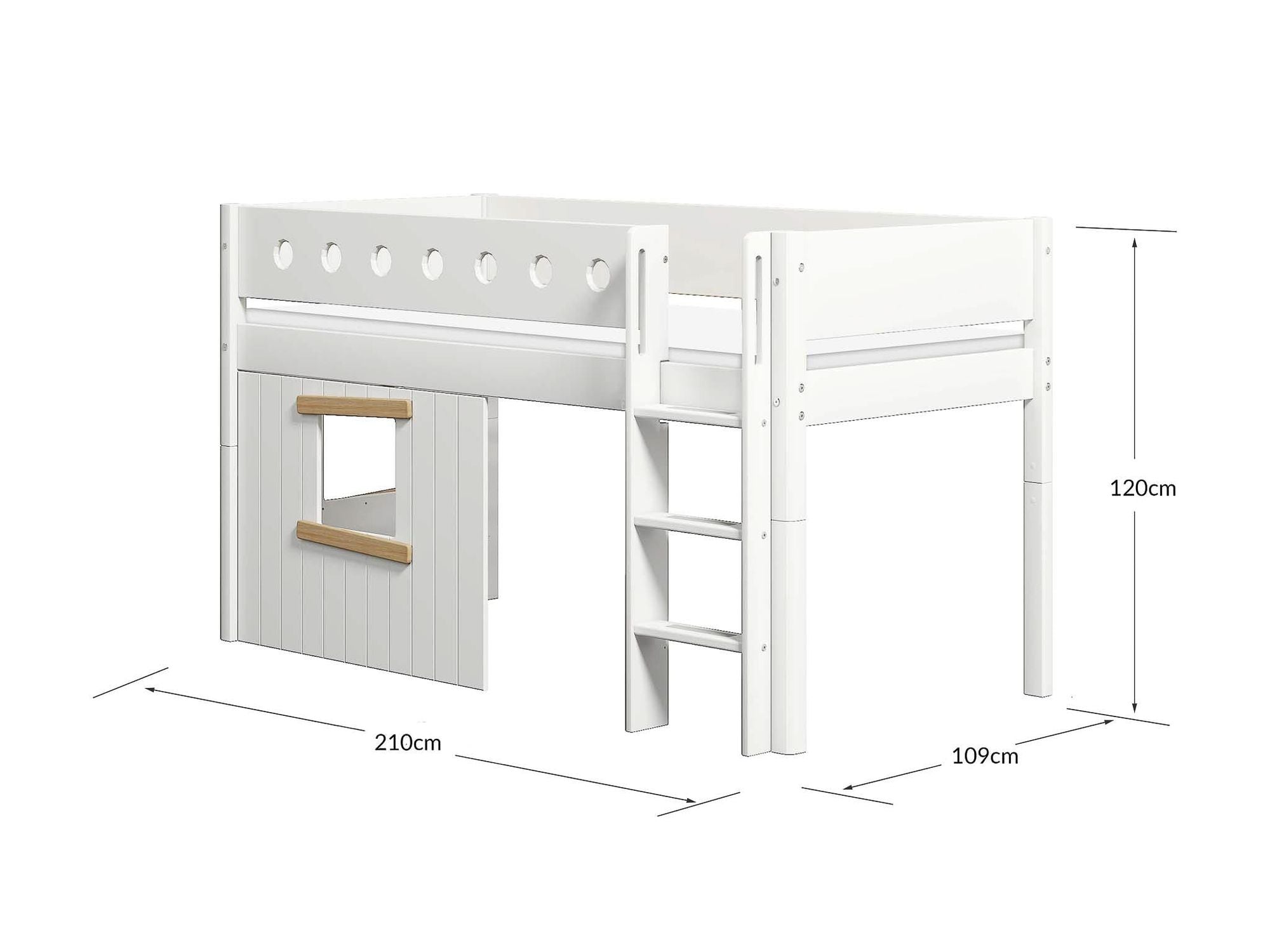 FLEXA Mid-high bed, str. ladder & Treehouse Bed Fronts, oak frame