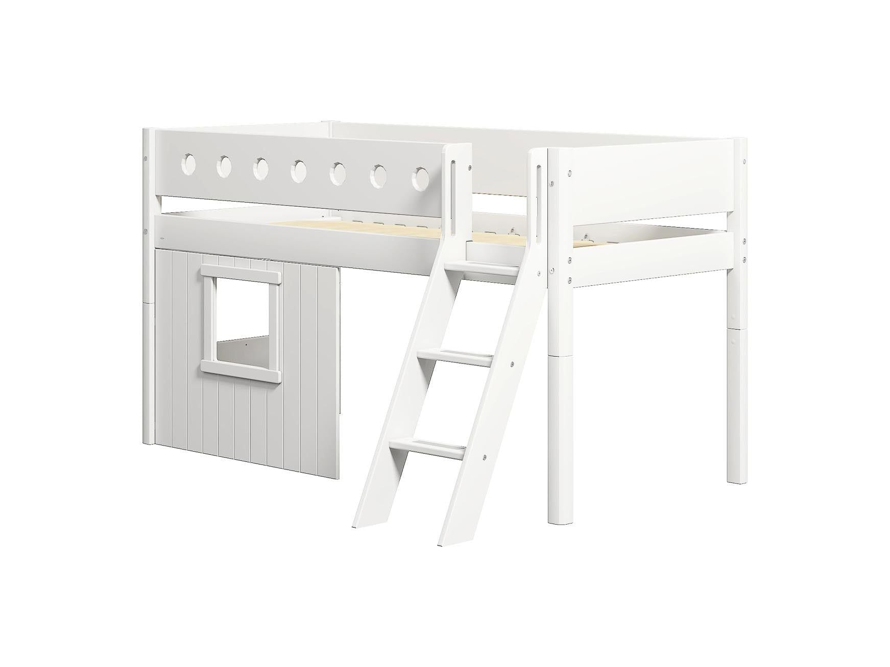 FLEXA Mid-high bed, sl. ladder & Treehouse Bed Fronts, white frame