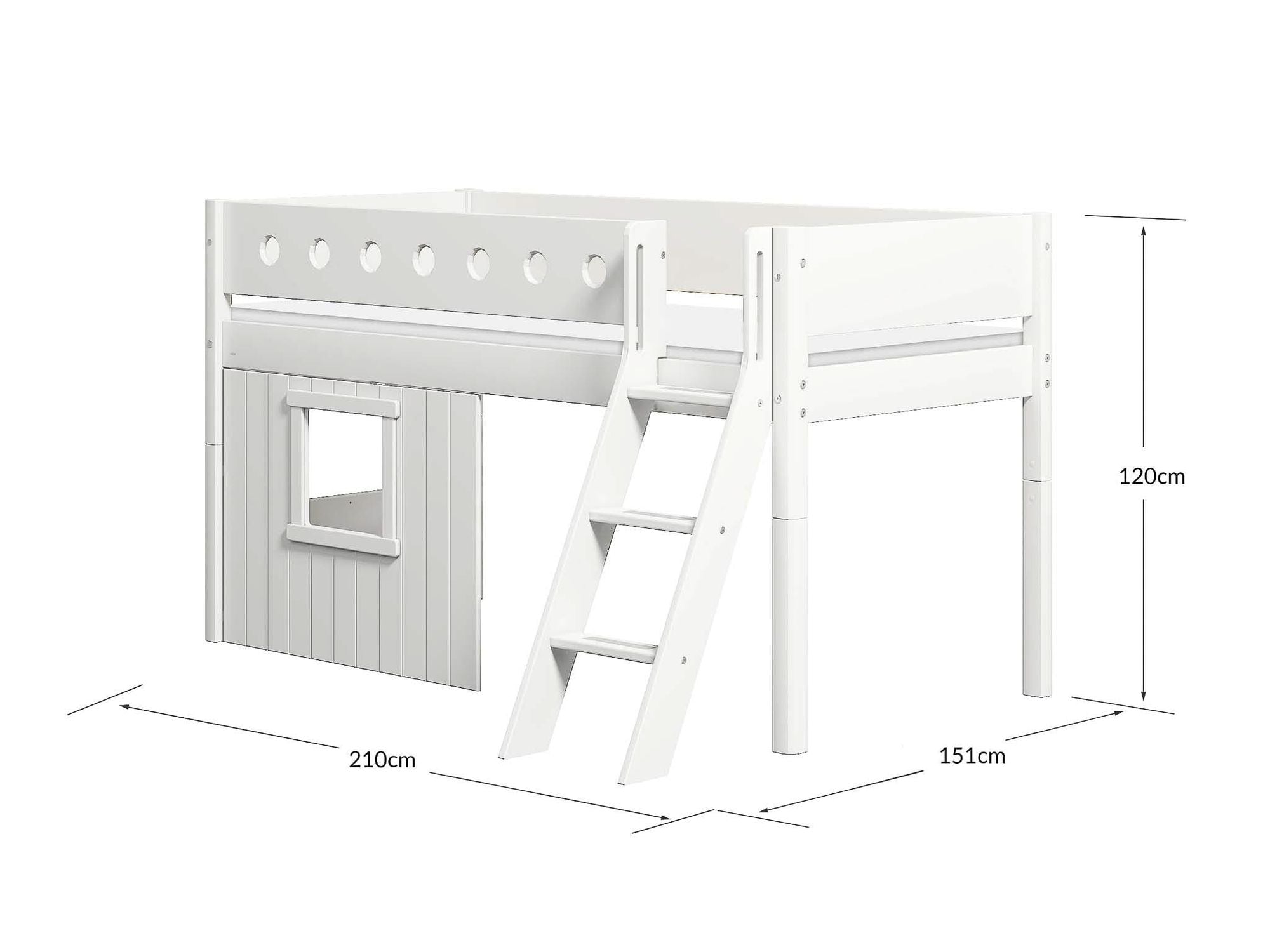 FLEXA Mid-high bed, sl. ladder & Treehouse Bed Fronts, white frame