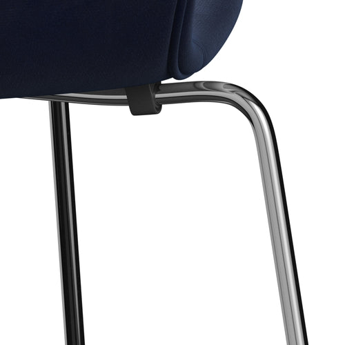 Fritz Hansen 3107 Chair Full Upholstery, Chrome/Belfast Velvet Midnight Blue