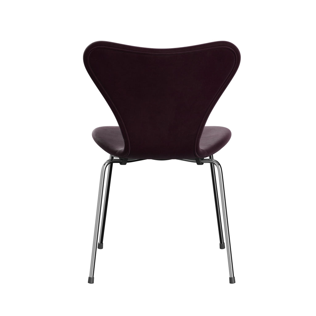 Fritz Hansen 3107 Chair Full Upholstery, Chrome/Belfast Velvet Dark Plum