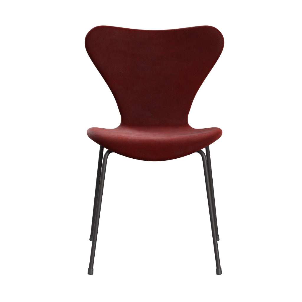 Fritz Hansen 3107 Chair Full Upholstery, Warm Graphite/Belfast Velvet Autumn Red