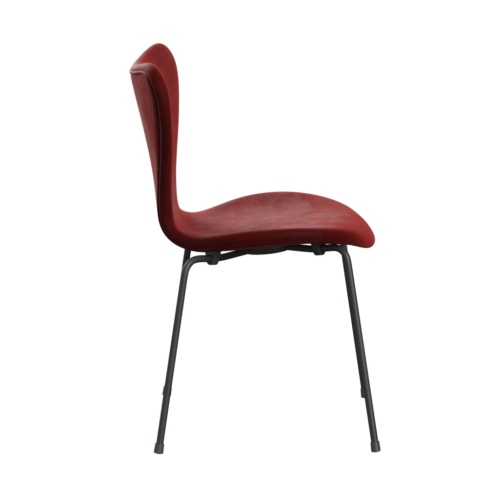 Fritz Hansen 3107 Chair Full Upholstery, Warm Graphite/Belfast Velvet Autumn Red