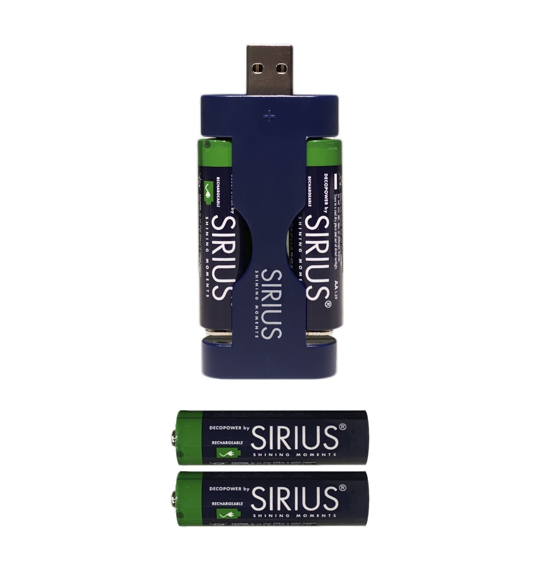 Sirius Decopower USB Charger inkl. 4xaa genopladelige batterier