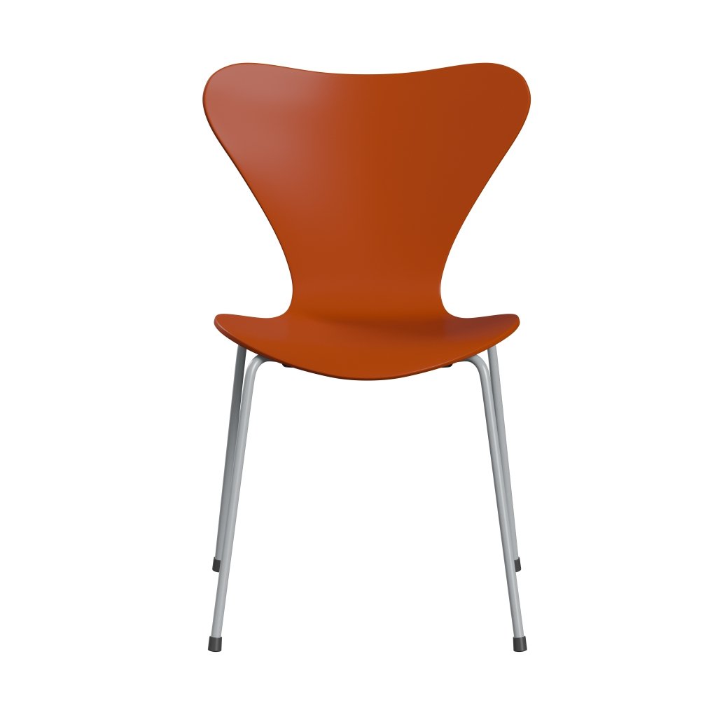 Fritz Hansen 3107 Shell Chair, Silver Grey/Lackered Paradise Orange
