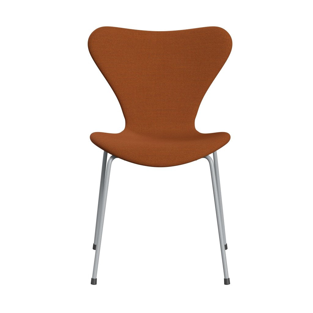 Fritz Hansen 3107 stol helt vadderad, silvergrå/stålcuttrio bränd orange