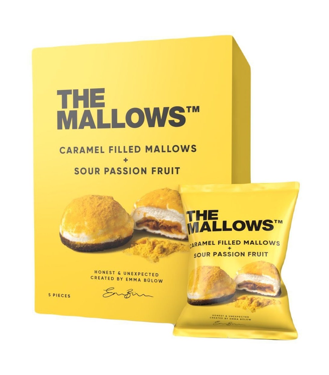 The Mallows Marshmallows med karamellfyllning - sur passionfrukt, 55g