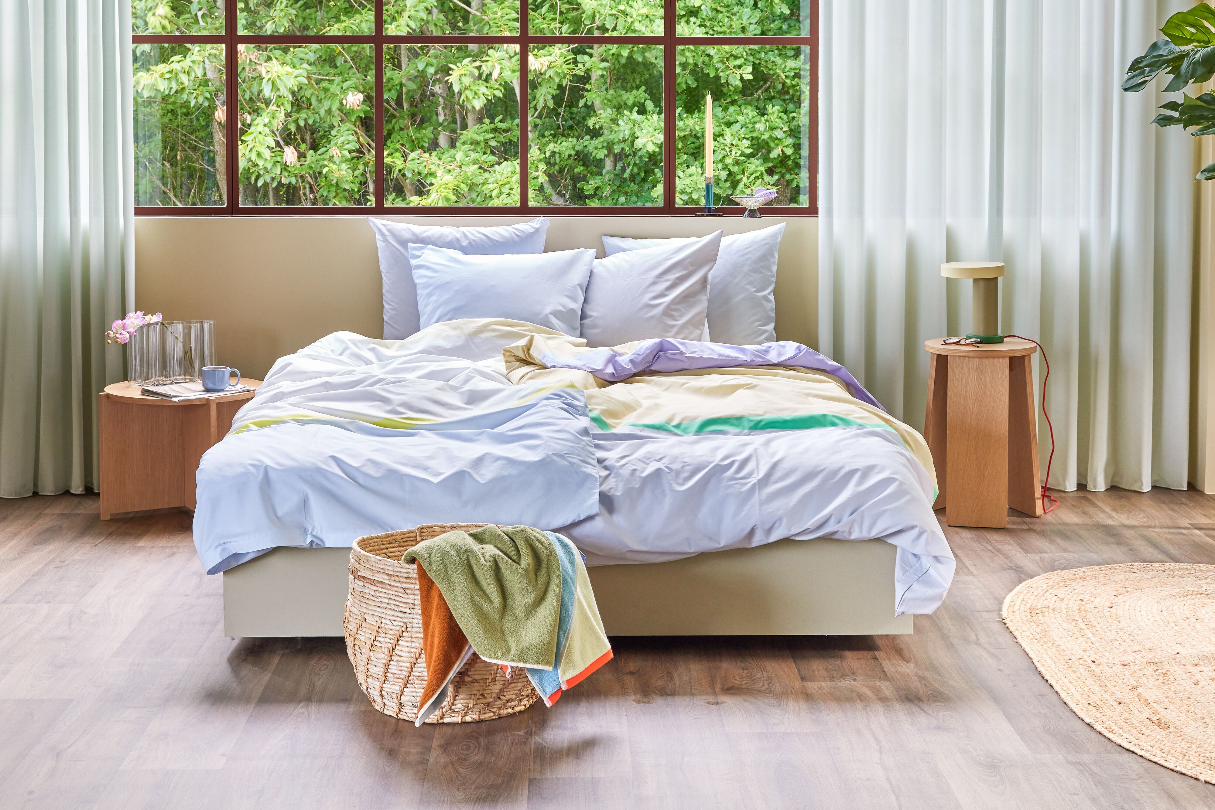 Hübsch Block Bed linned 60/220 cm, beige/flerfarvet